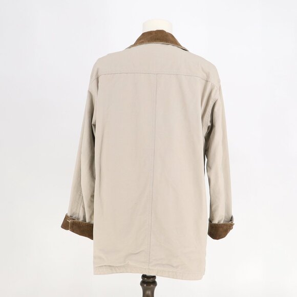 VINTAGE L.L.BEAN Men's Field Coat Barn Canvas Jacket Tan Corduroy Collar Size L - Picture 4 of 9